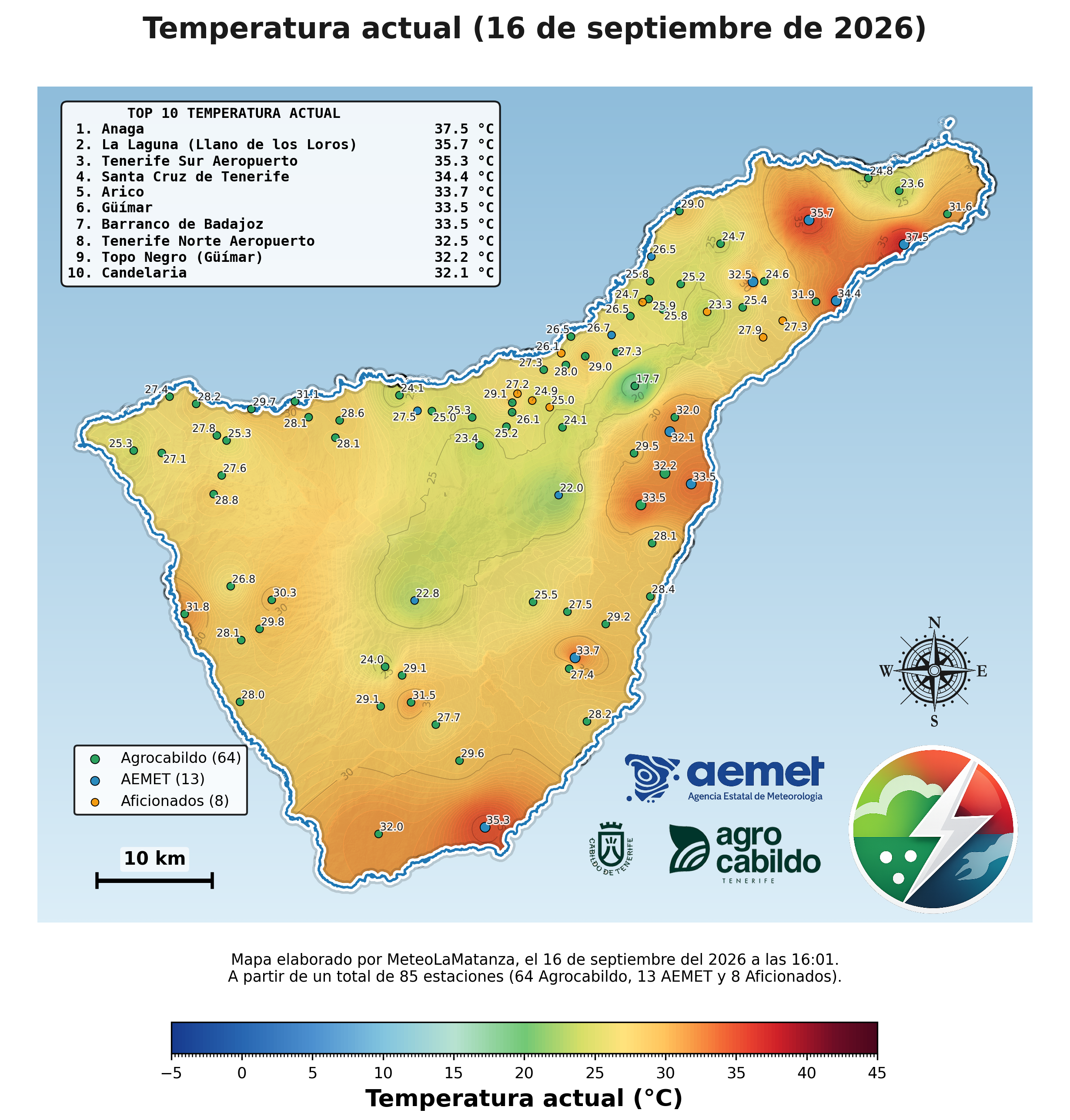 Mapa de temperatura en Tenerife
