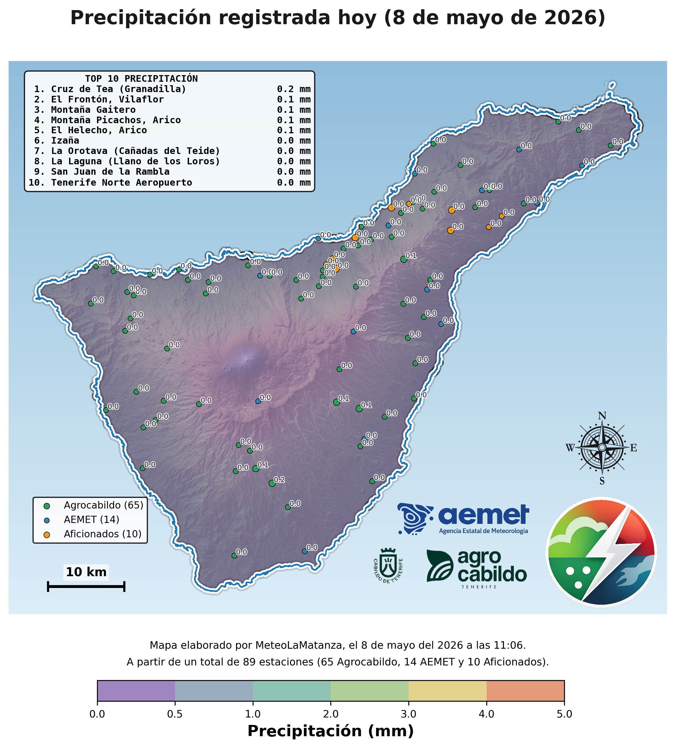 Mapa de precipitación en Tenerife