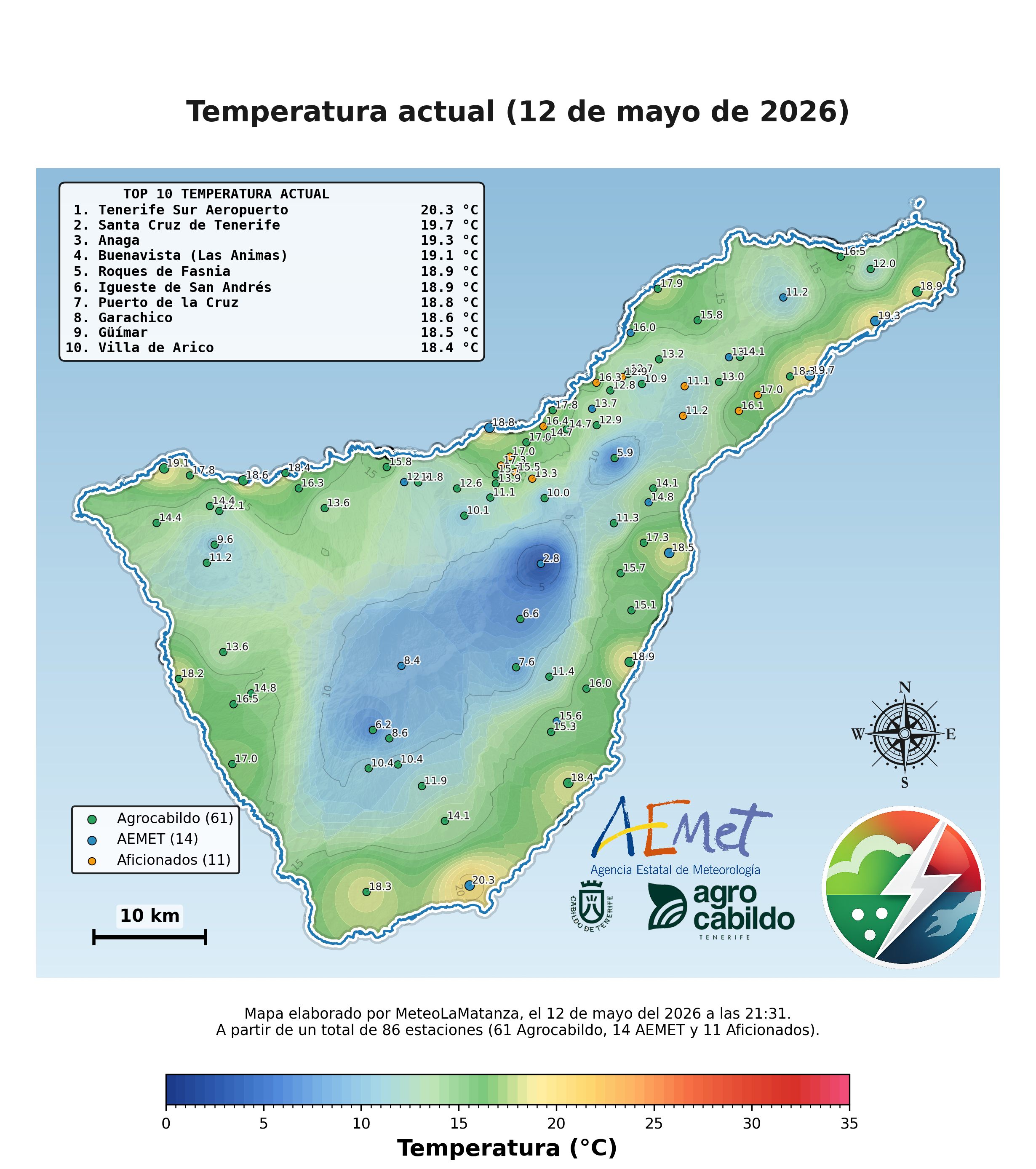Mapa de temperatura en Tenerife